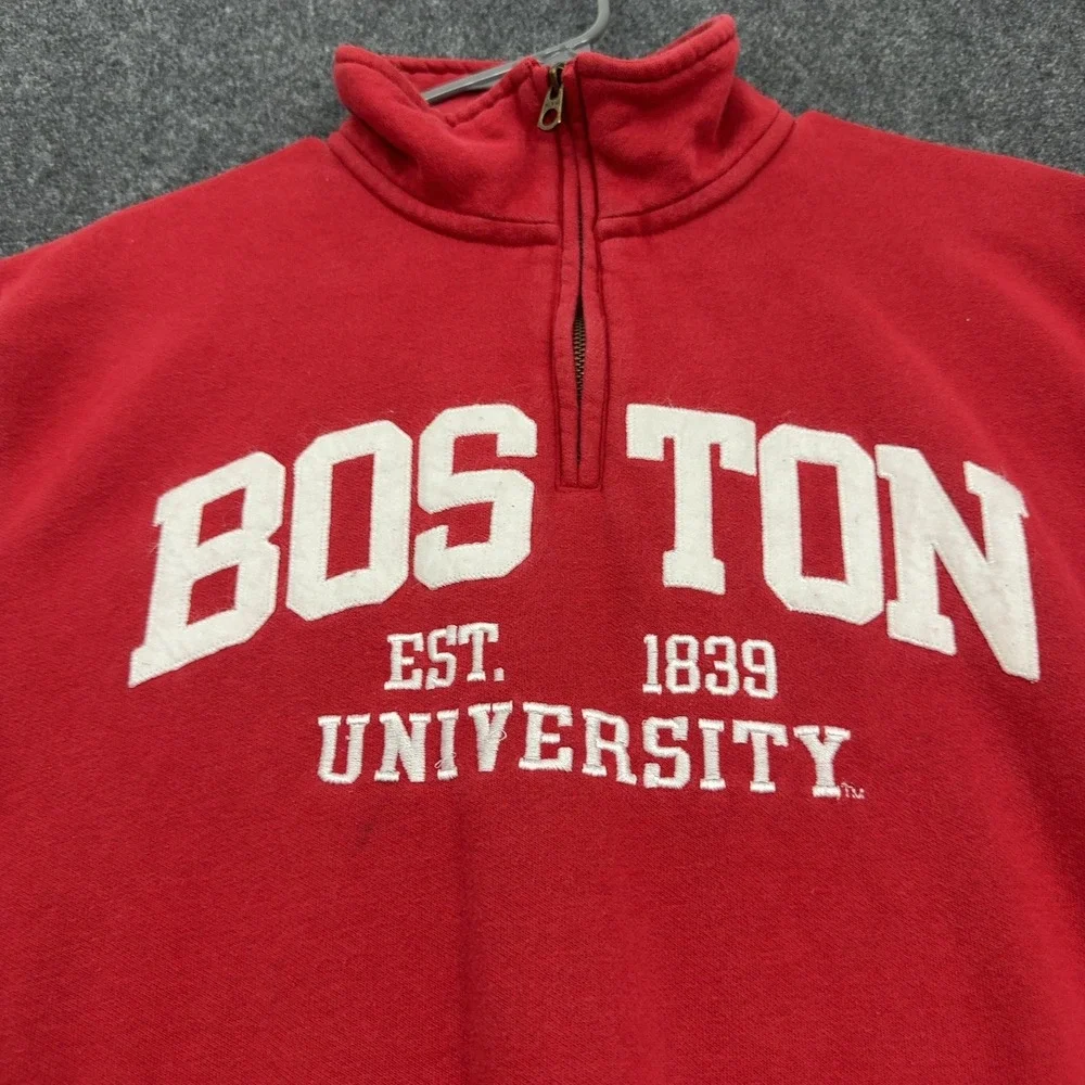 Boston University Blue 84 Quarter Zip Pullover L Red Cotton Blend Mock Neck Gorp